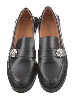 Ganni Leather Crystal Embellished Loafers